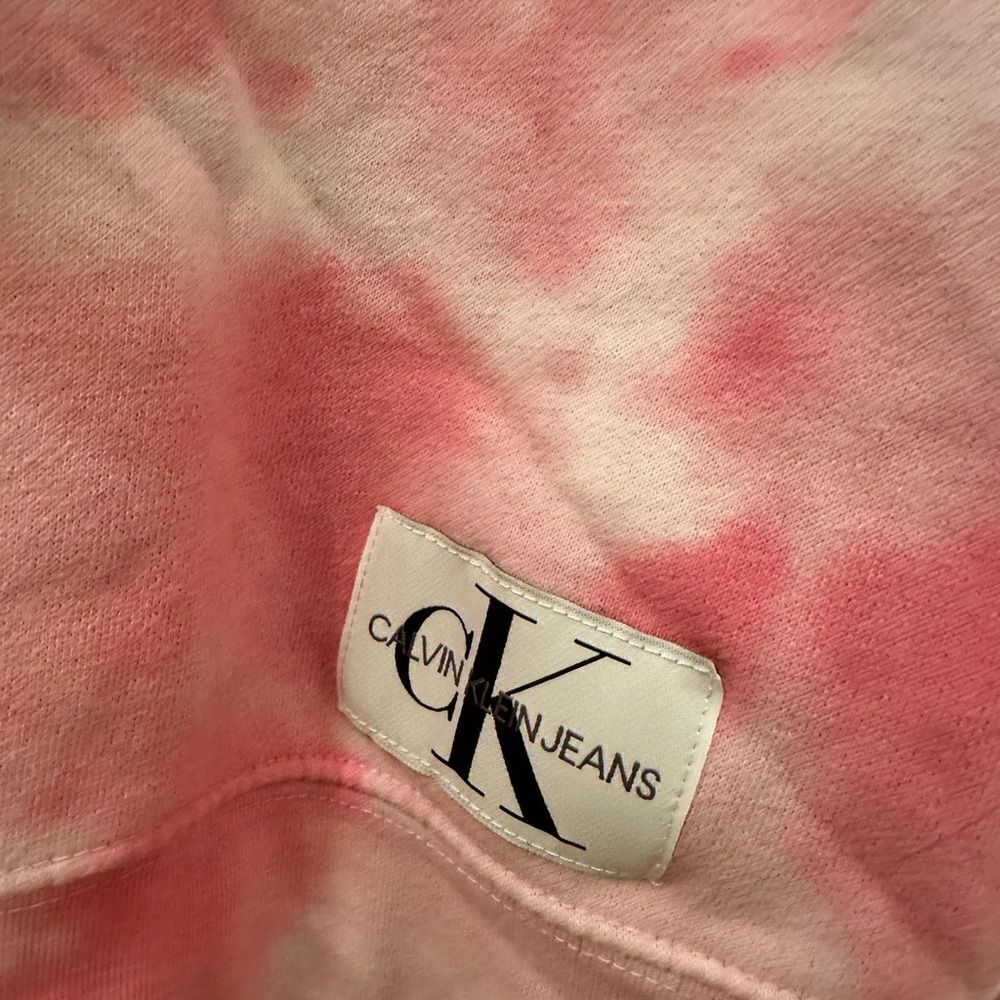 Calvin Klein Pink Tie Dye Hooded Cropped Sweatshirt NWT - Picture 2 of 6